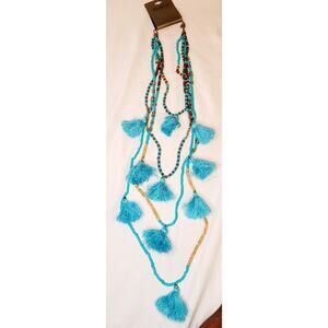 New Studio S blue beaded tassel layered boho statement necklace